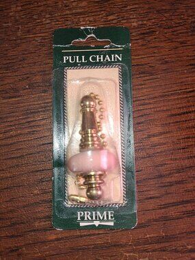 Vintage NEW Brass Pull String Light Pull Chain Mauve Porcelain PRIME MCM